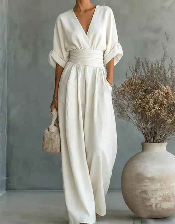 Daniela - Mono Elegante de Escote en V y Pierna Ancha