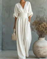 Daniela - Mono Elegante de Escote en V y Pierna Ancha