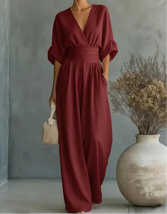Daniela - Mono Elegante de Escote en V y Pierna Ancha