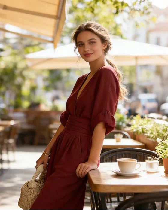 Daniela - Mono Elegante de Escote en V y Pierna Ancha