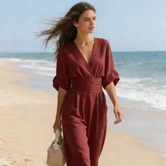Daniela - Mono Elegante de Escote en V y Pierna Ancha